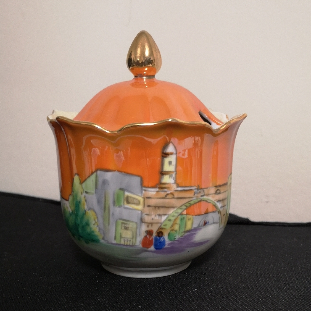 Beautiful Vintage Noritake Orange Luster & Gold Ceramic Sugar Bowl Lid, Japan